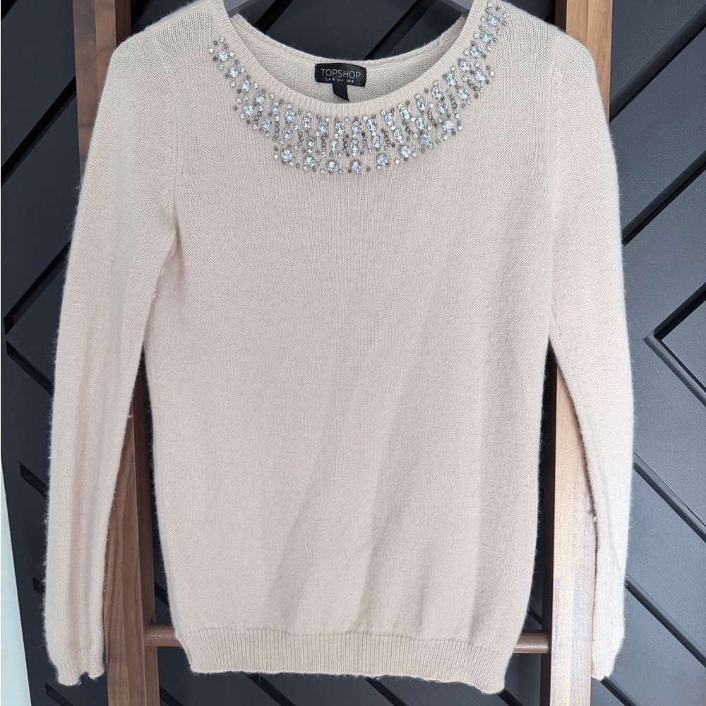 Topshop Blush pink Jeweled Scoop Neck Pullover sweater